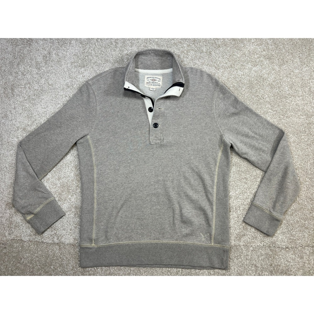 2010s American Eagle Outfitters Men M Gray Sweatshirt Button Zipper Collar